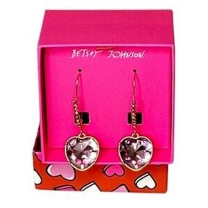 Betsey Johnson Gold and Pink Heart Earrings